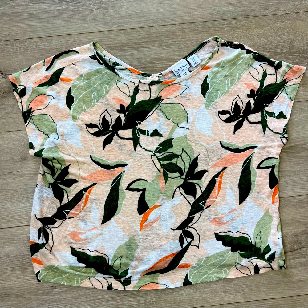 Nicole Miller New York 100% Linen Floral Top Size XL